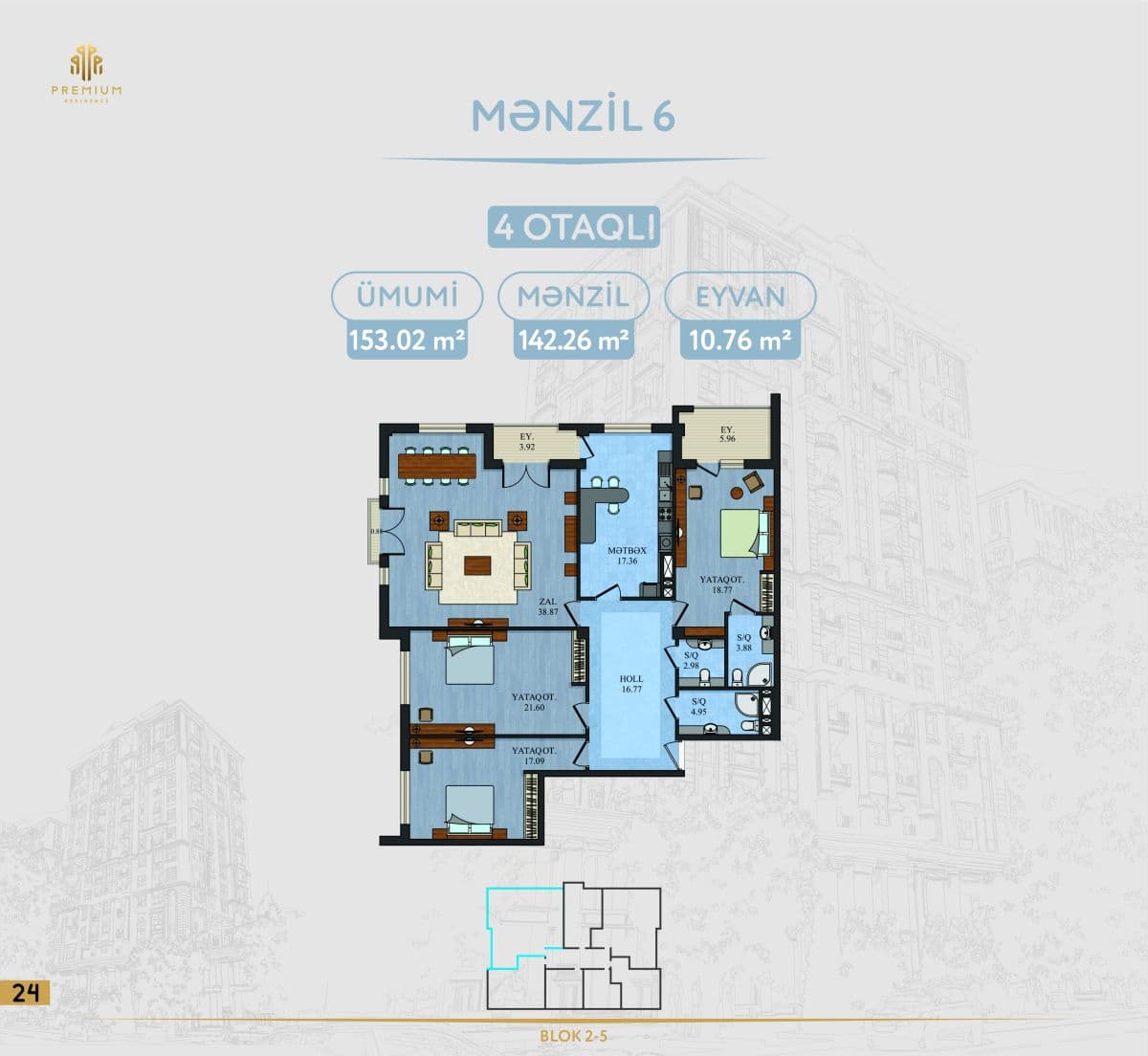 5 Ulduz 4 комнаты 153,02 квм - 2