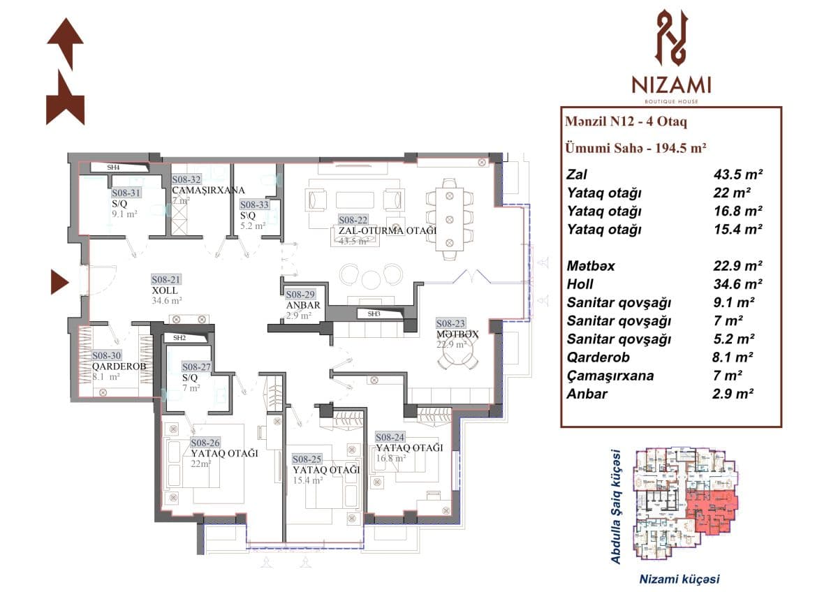 Nizami Boutique House 4 otaq 194.50 kvm