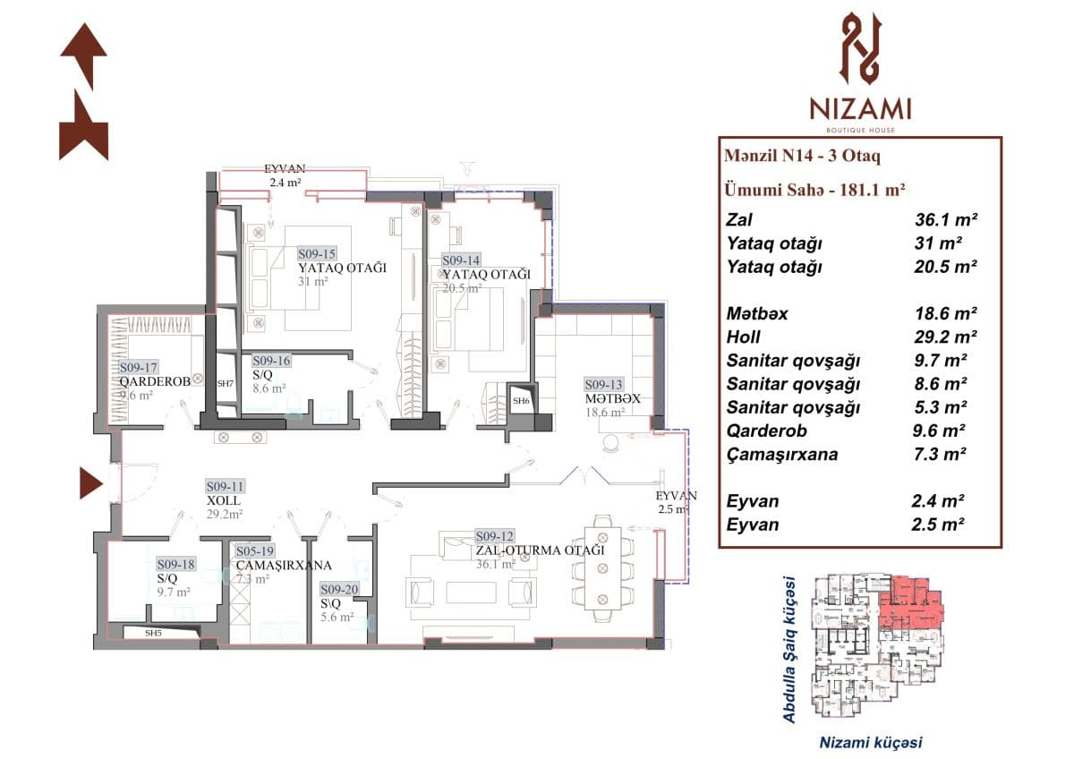 Nizami Boutique House 3 otaq 181.10 kvm