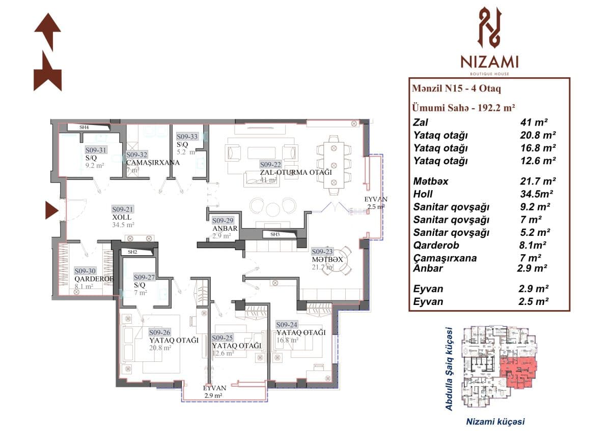 Nizami Boutique House 4 otaq 192.20 kvm