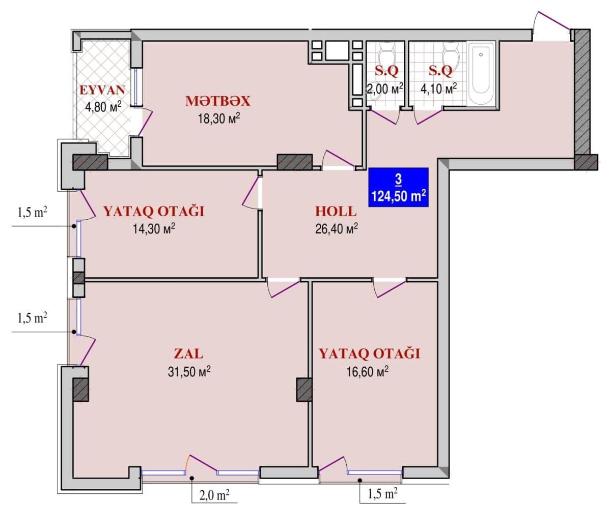 Grand Plaza 3 otaq 124,50 kvm