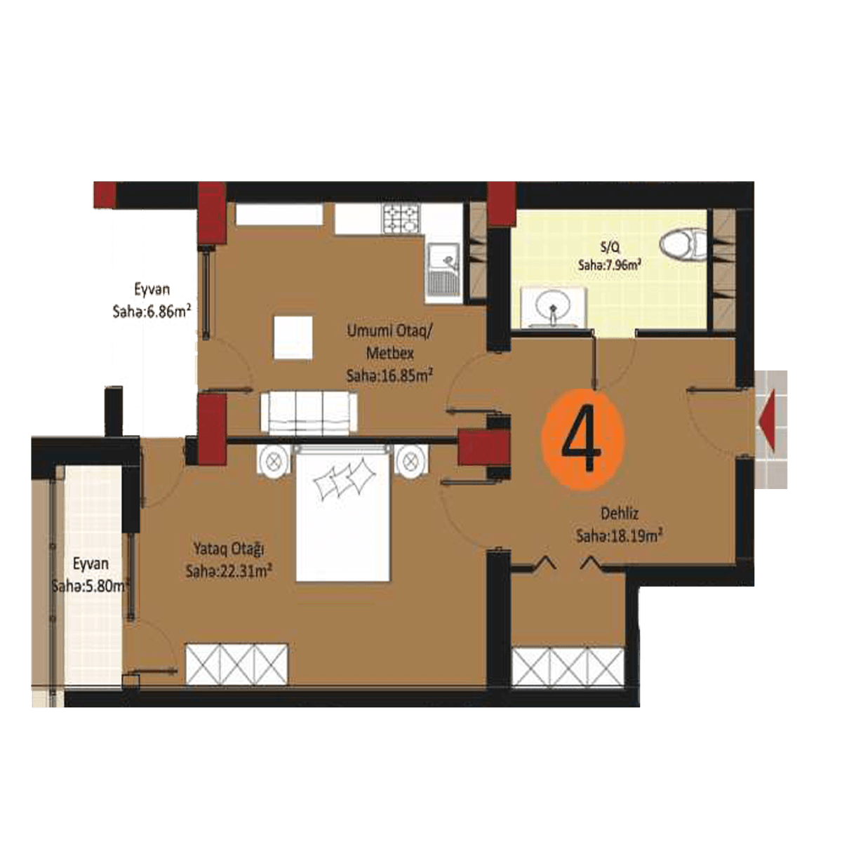 Baku Pearl Residence e 2 комнаты 78,00 квм - 2