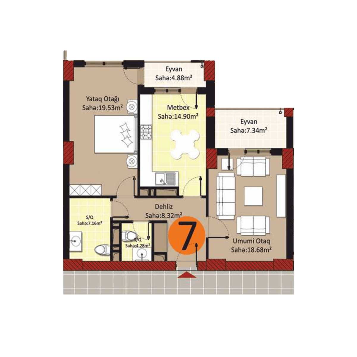 Baku Pearl Residence j 2 комнаты 87,00 квм - 2