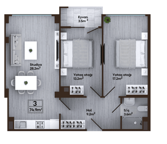 Melissa Park, 2 otaq 52.90 kvm, G3 blok - 2