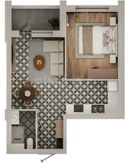 50.4 kvm, 2 otaqlı studio mənzil