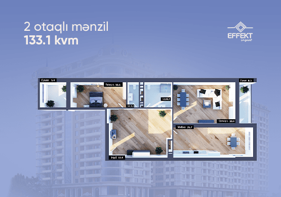 3 rooms, 133.10 sq.m.