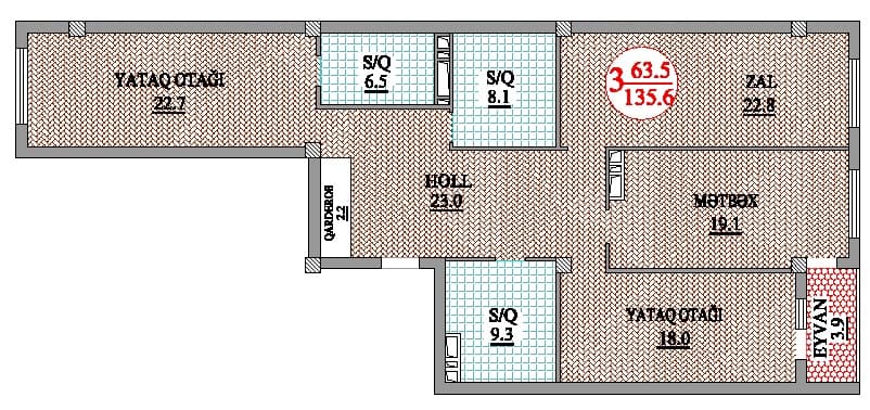 Nakhchivani Residence 3 комнат 135,60 квм