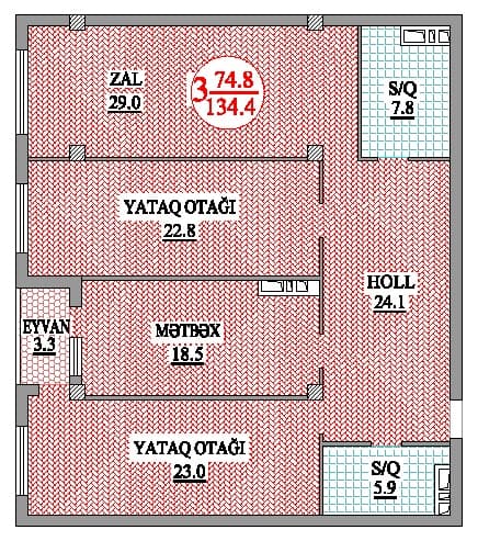 Nakhchivani Residence 3 комнат 134,40 квм