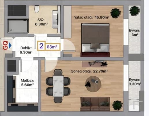 Nobel Tower 2 комнаты 63,00 квм - 2