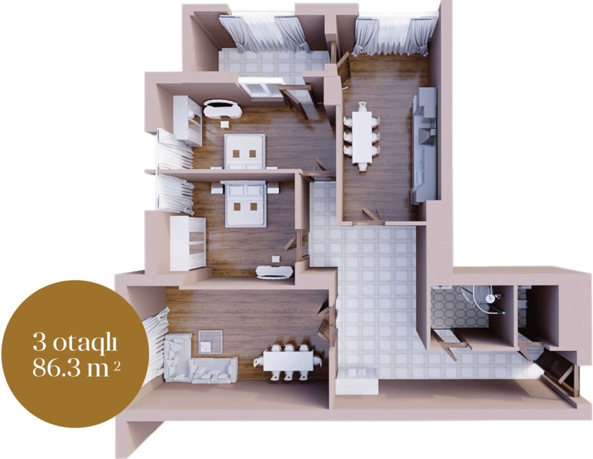 28 Park Residence 3 otaqli 86,30 kvm