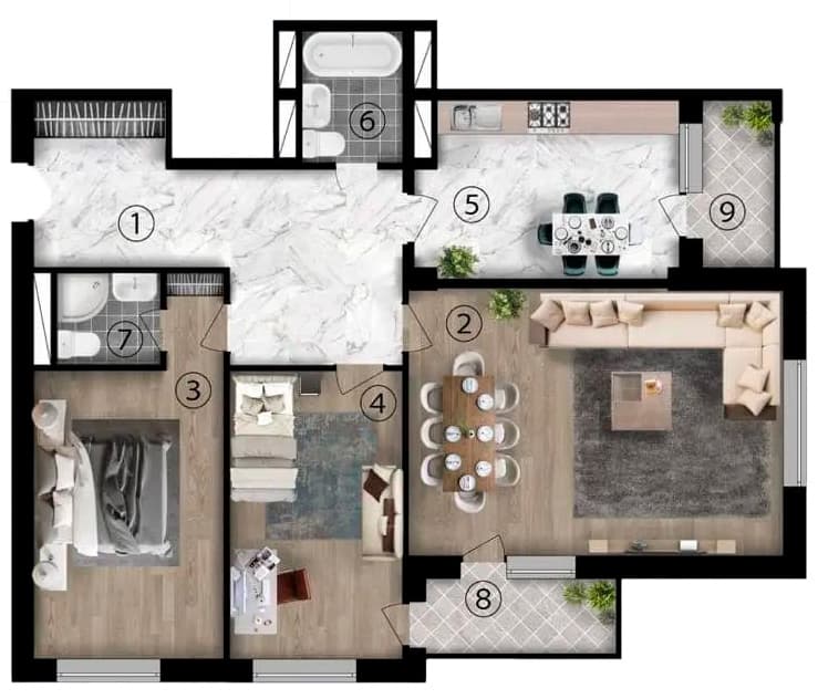 3 otaq, 111.20 kv.m.