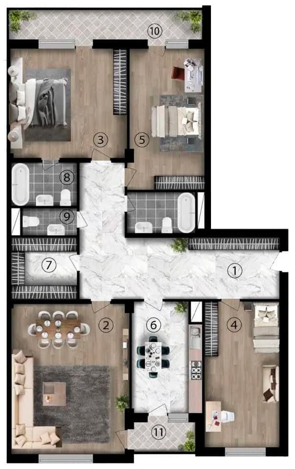 4 otaq, 187.10 kv.m.