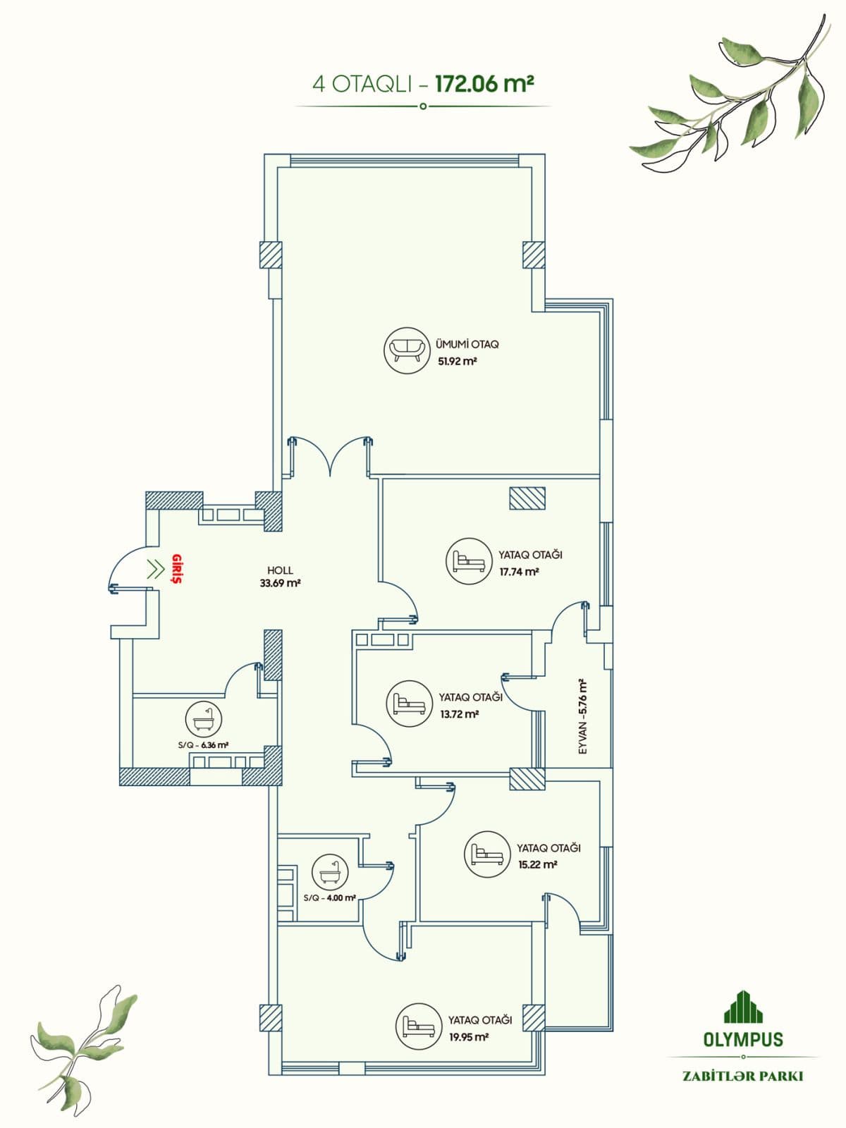 Olympus Zabitlər Parkı 4 otaq 172,06 kvm