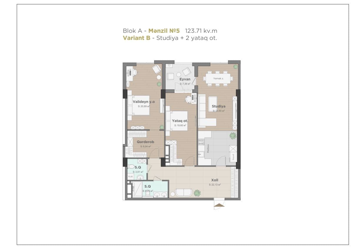Nizami city, 3 otaq 123.71 kv.m.