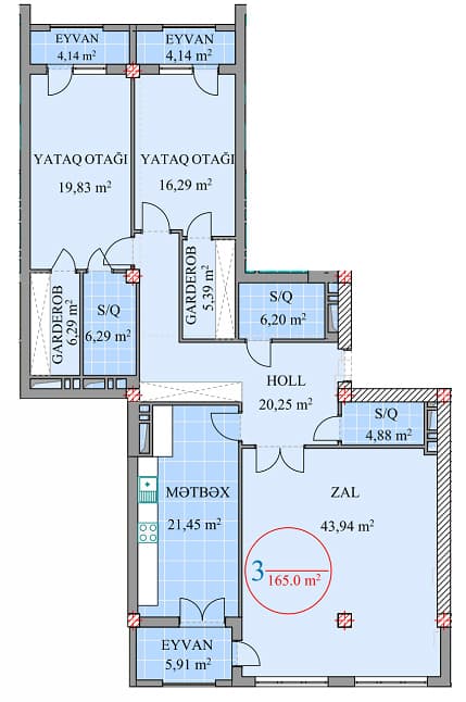 3 otaq, 165 kv.m - 2