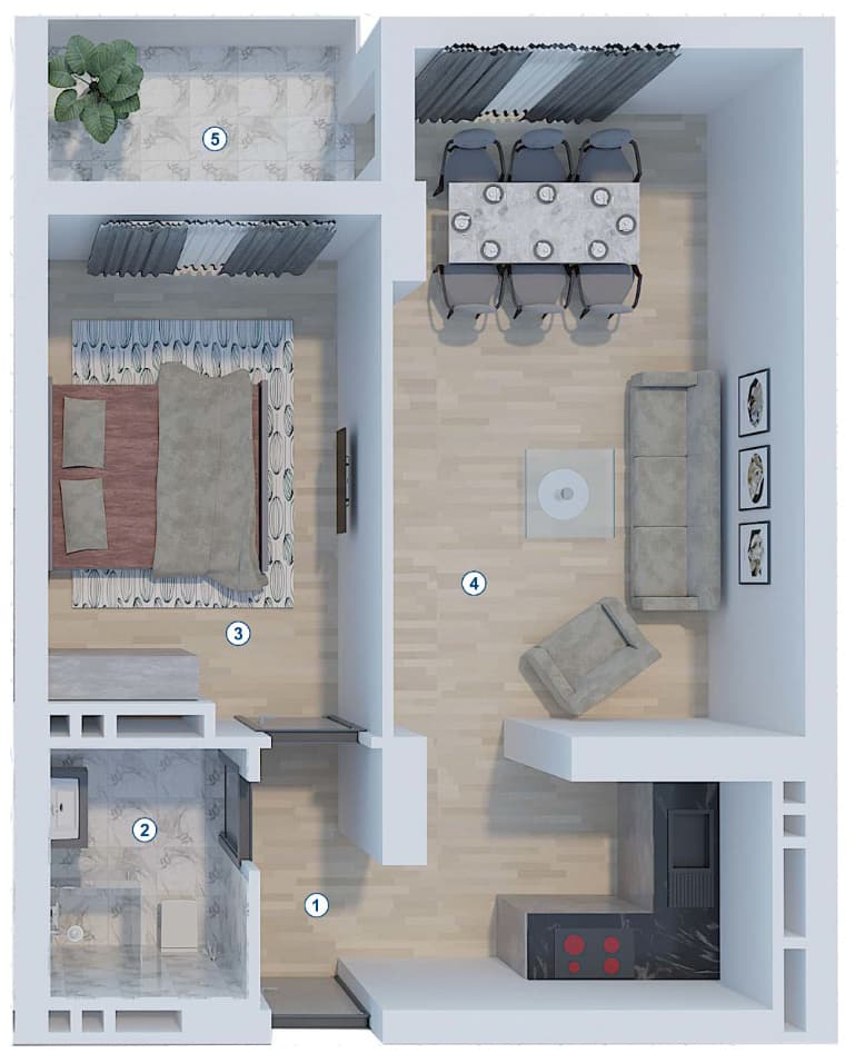 2 rooms, 65.58 sq.m.