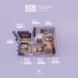 3 комнаты, 75,22 кв.м.