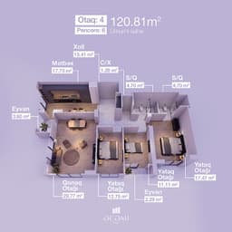 4 комнаты, 120,81 кв.м.