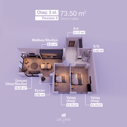 3 комнаты, 73,50 кв.м.