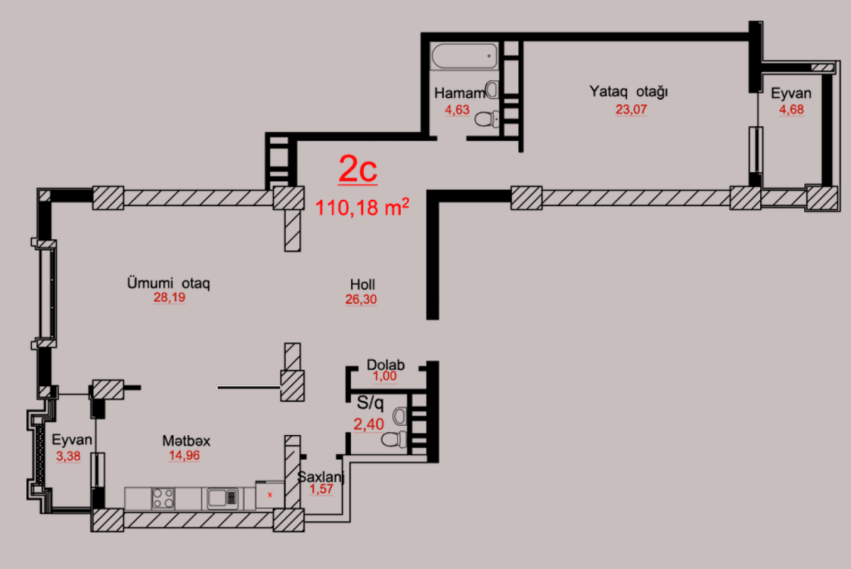 Park Academy, 2 otaq 110.18 kv.m.
