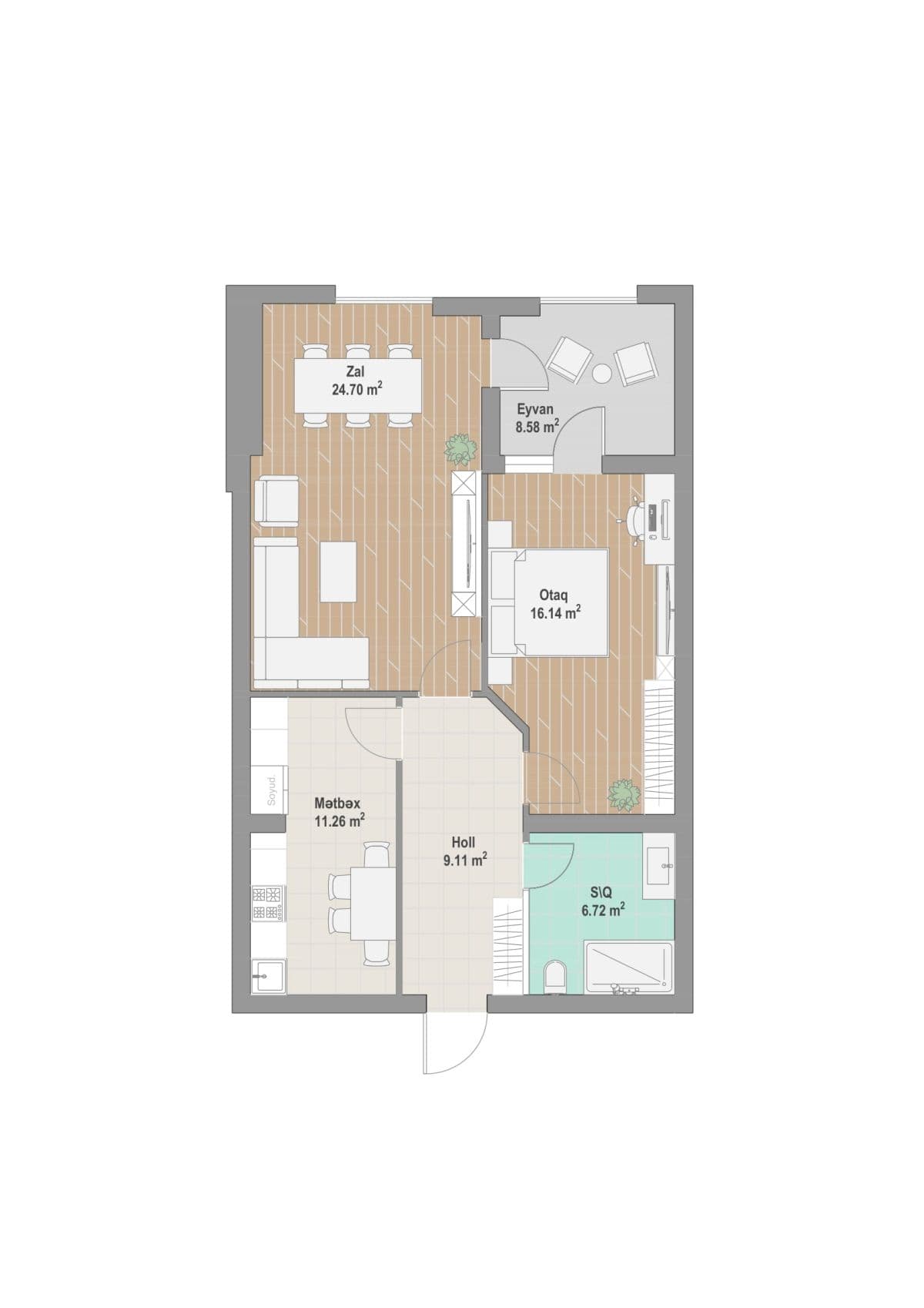 Nizami City, 1 ком. 76,50 кв.м. - 2