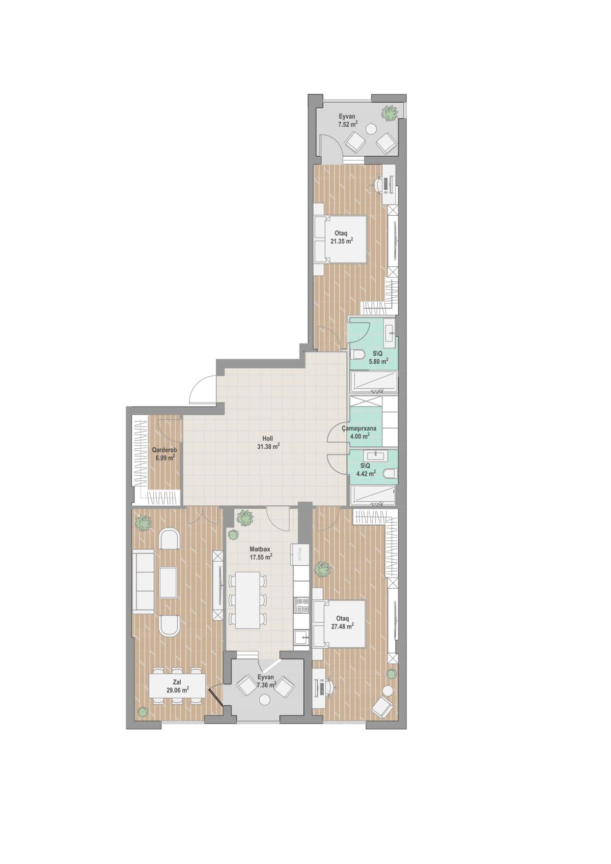 Nizami city, 3 otaq 162.91 kv.m. - 2