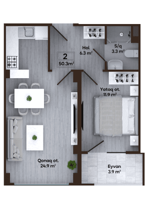 Melissa Park, 2 otaq 50.30 kvm, J blok - 2