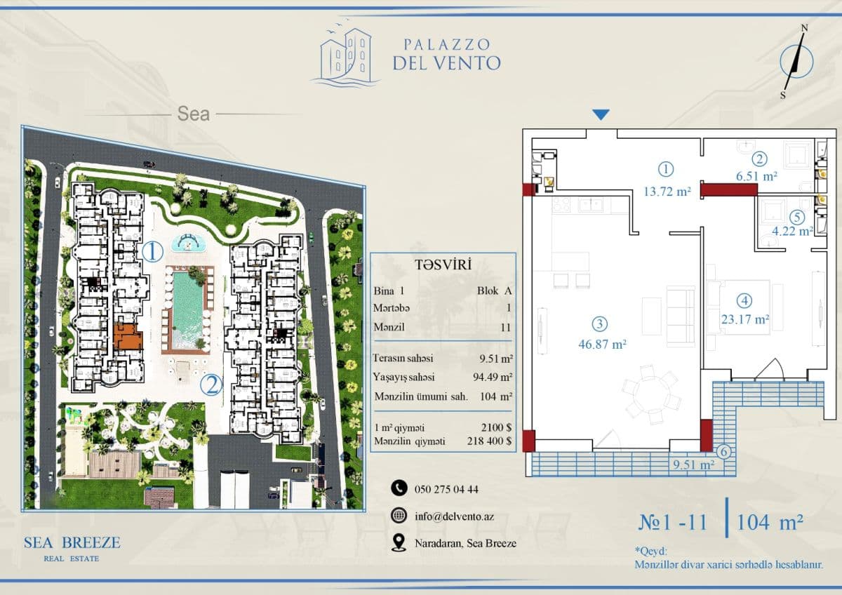104 kvm, 2 otaqlı mənzil - 2