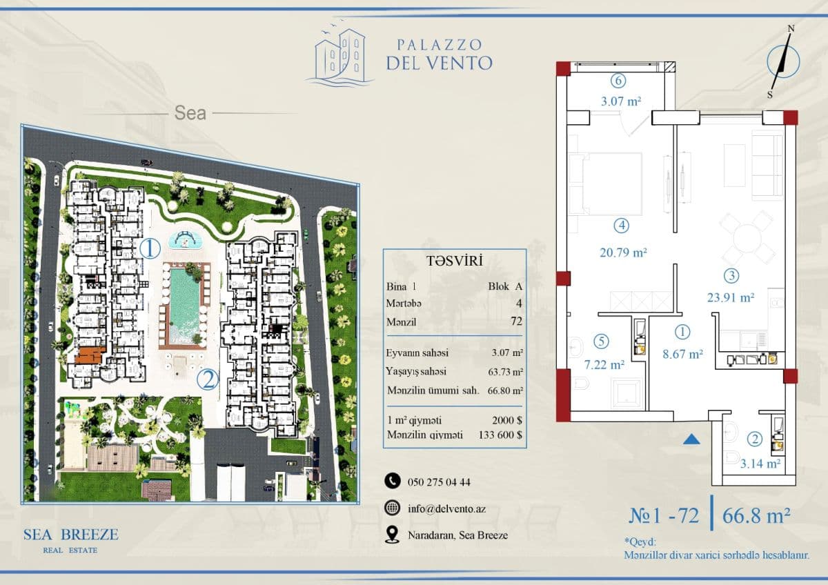 66.8 kvm, 2 otaqlı mənzil - 2