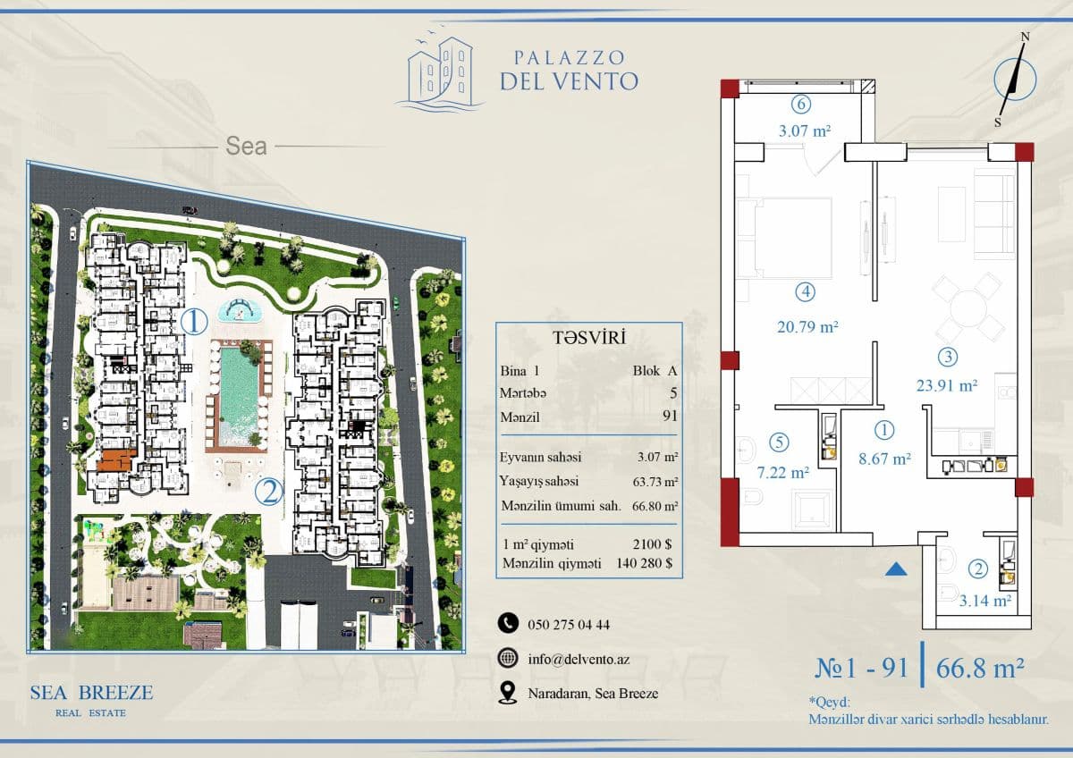 66.8 kvm, 2 otaqlı mənzil - 2