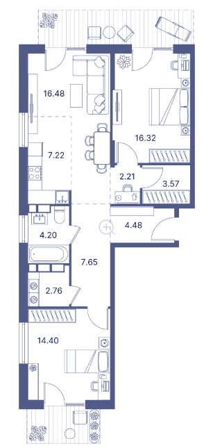 96.16 kvm, 3 otaqlı mənzil