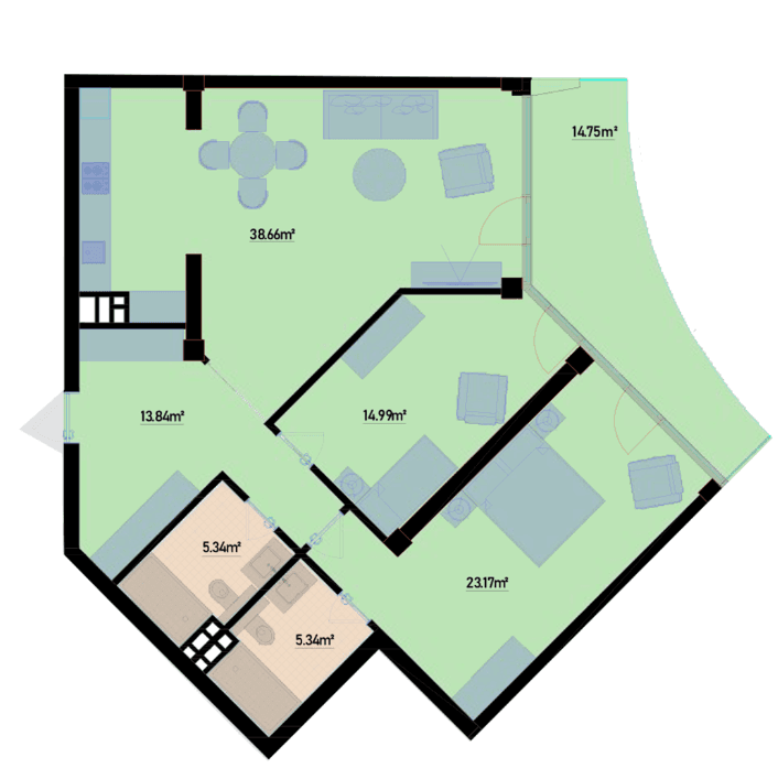 132.54 kvm, 3 otaqlı mənzil