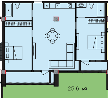 104 kvm, 3 otaqlı mənzil