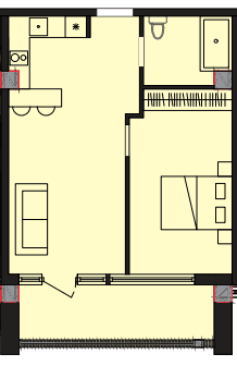 62 kvm, 2 otaqlı mənzil