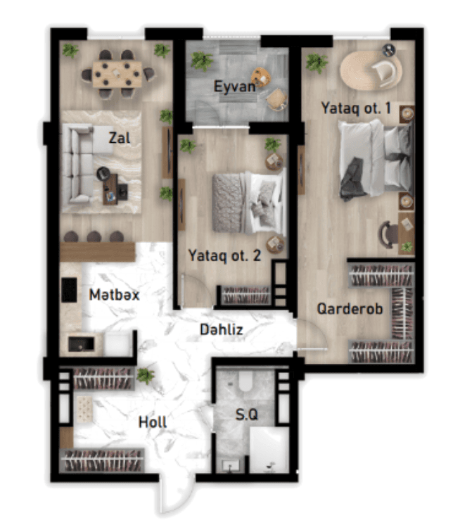Nizami city, 2 rooms 113.18 sq.m.
