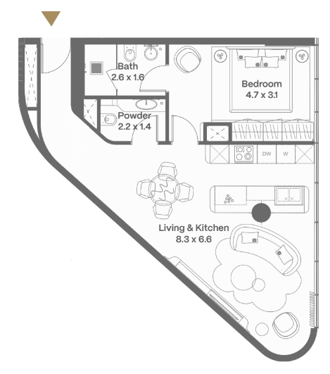 2 otaqlı studio, 67.8 kvm