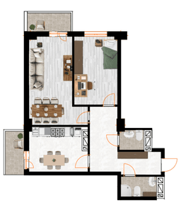 75.1 kvm, 2 otaqlı mənzil
