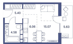 42.16 kvm, 1 otaqlı studio mənzil