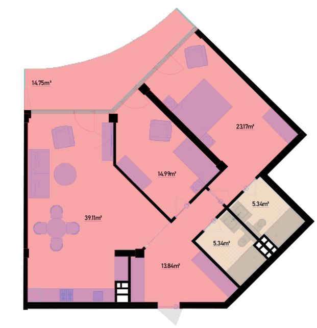 132.54 kvm, 3 otaqlı mənzil
