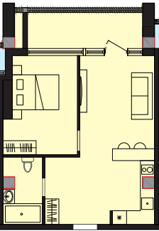 63.1 kvm, 2 otaqlı studio mənzil