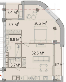 95.1 kvm, 2 otaqlı studio mənzil