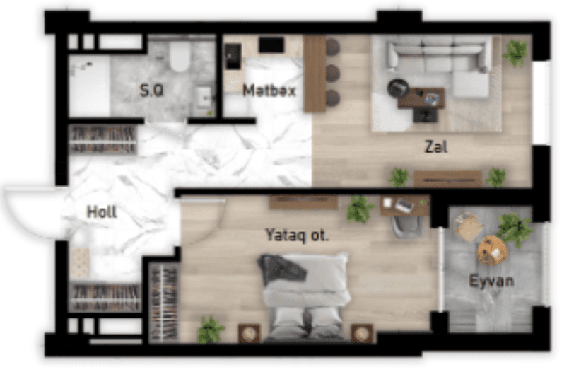 Nizami City, 1 room 54.13 sq.m.