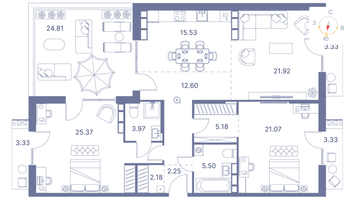 3-комнатная квартира, 175.8 кв.м.