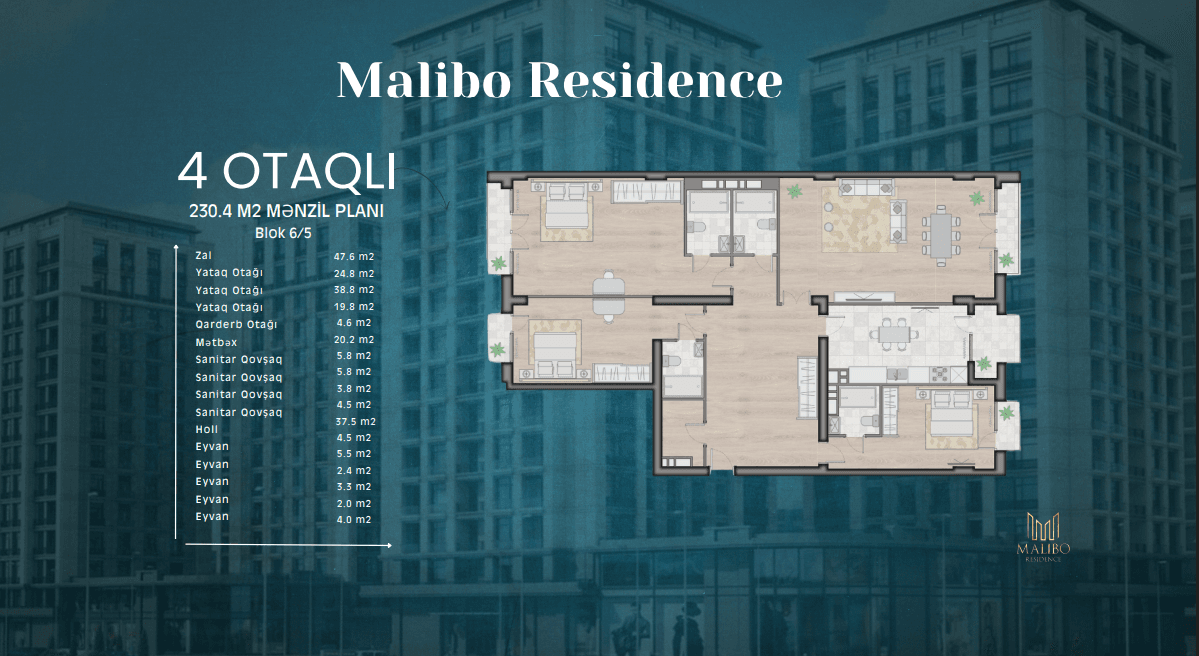 Malibo Residence 4 otaqli 230,4 kvm