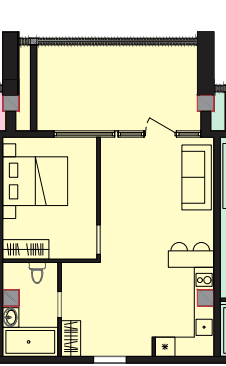 66.1 kvm, 2 otaqlı studio mənzil