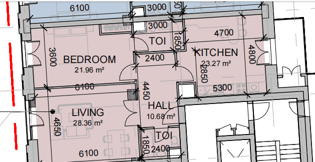 96.47 kvm, 2 otaqlı mənzil