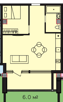 64.9 kvm, 2 otaqlı mənzil