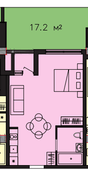 43.4 kvm, 1 otaqlı studio mənzil