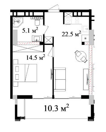 64.34 кв.м, 2-комнатная квартира