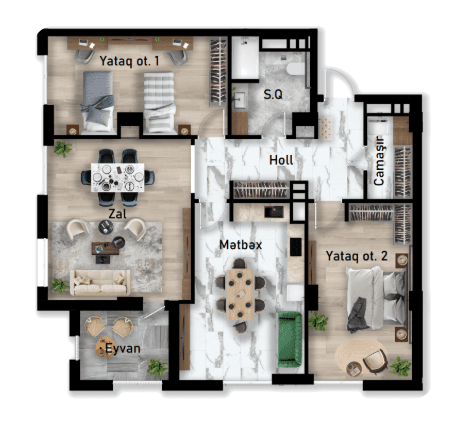 Nizami city, 3 rooms, 128.74 sq.m.